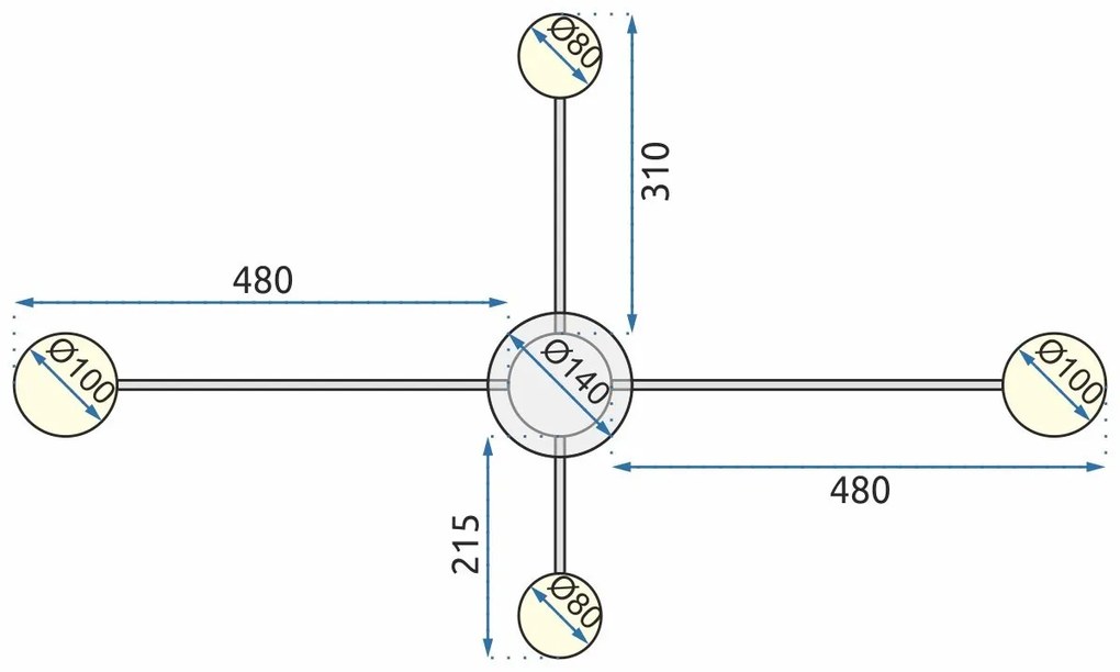 Szerszámlámpa - LED mennyezeti lámpa 4 karos APP210-3CPR, fekete, OSW-08460