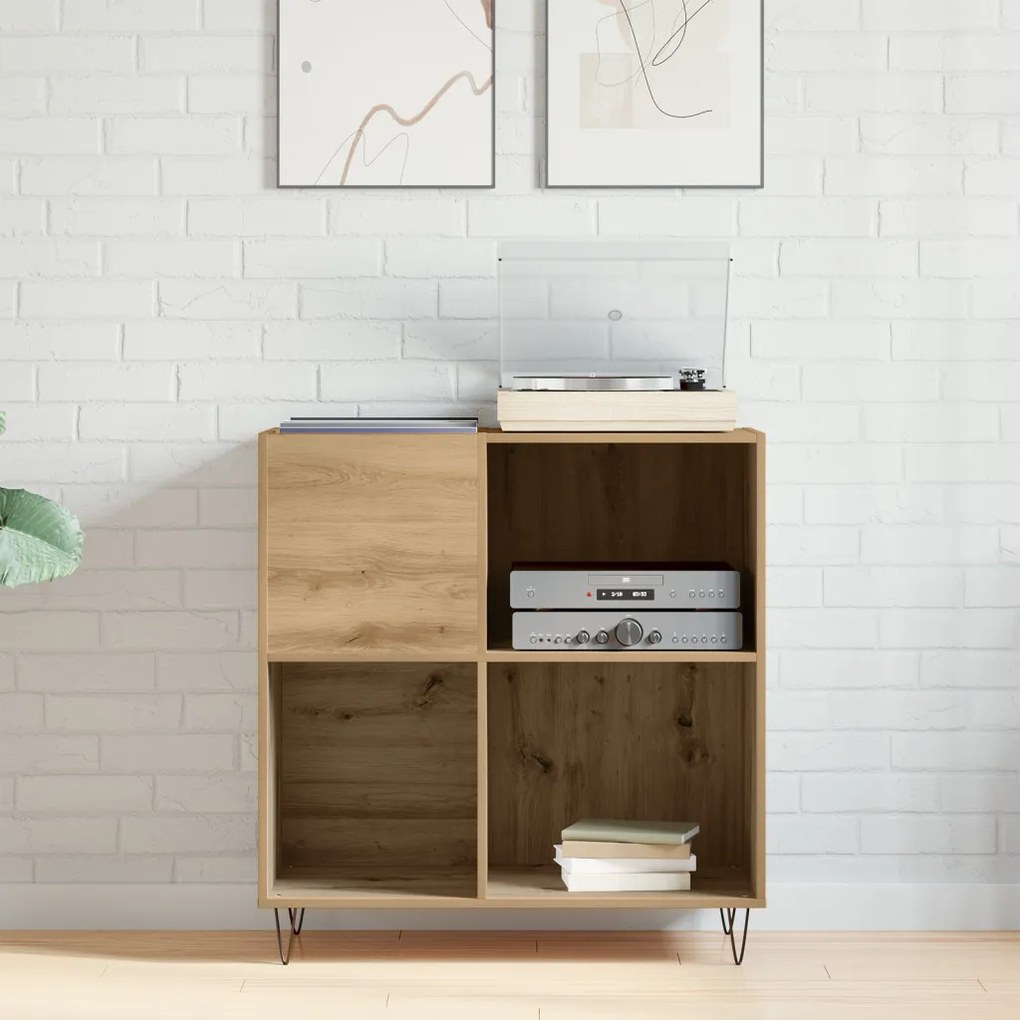 Rekordszekrény Fekete Tölgy 84,5x38x89 cm Műanyag Fa