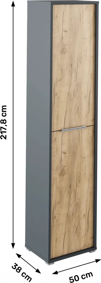 Magas szekrény polcokkal, grafit/tölgyfa artisan, RIOMA NEW TYP 06