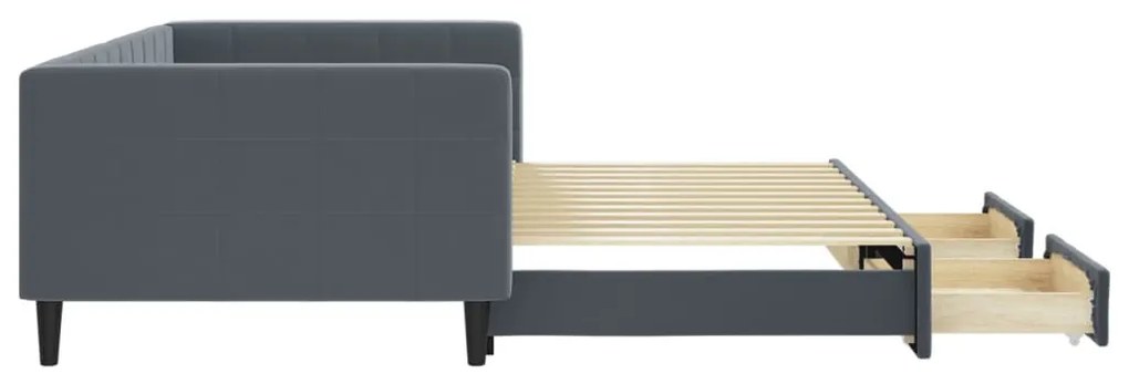sötétszürke kihúzható bársony heverő fiókkal 100 x 200 cm