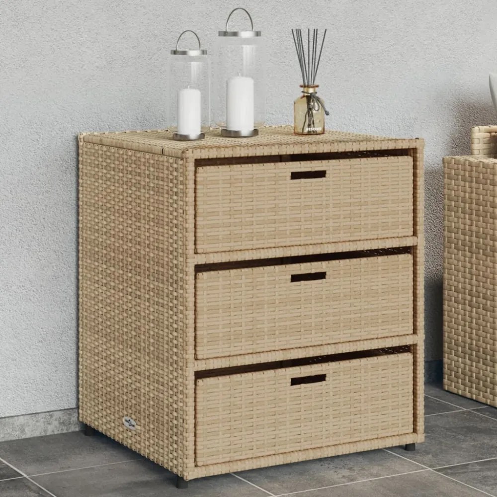 bézs polyrattan kerti tárolószekrény 55 x 59 x 69 cm