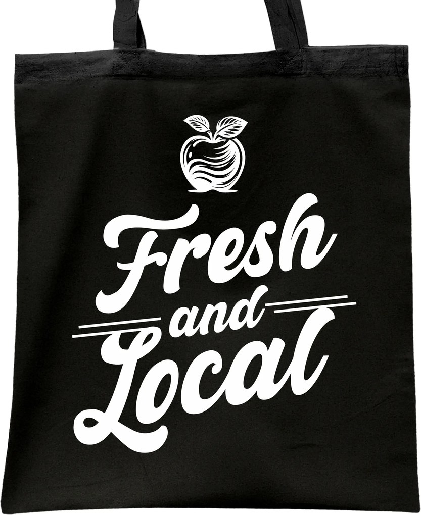Fekete pamut bevásárló táska Fresh And Local Helyi termékek