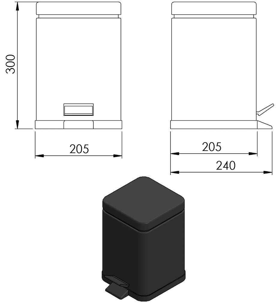 Gedy, ARGENTA Hulladékgyűjtő 5l, Soft Close, fekete matt, 230914