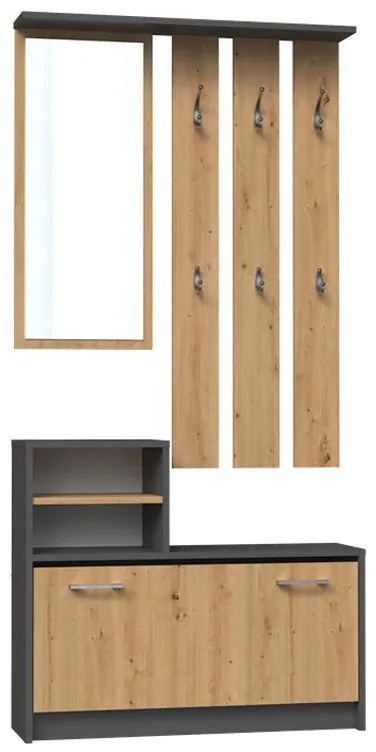 Riano MIX GAR előszobafal, 85x180x24 cm, antracit-tölgy