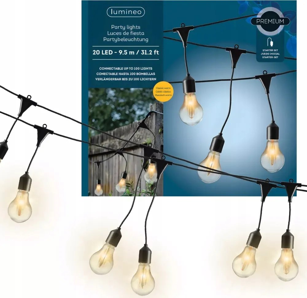 Kerti Fényfüzér Led Izzók meleg fehér 9,5m