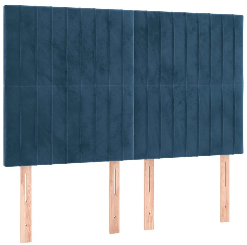 sötétkék bársony LED-es fejtámla 144x5x118/128 cm