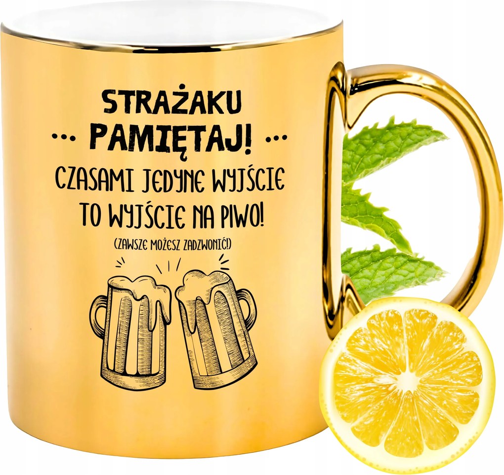 Prémium Arany Csillogó Bögre Tűzoltó Ajándék Nyomtatott Fotóval