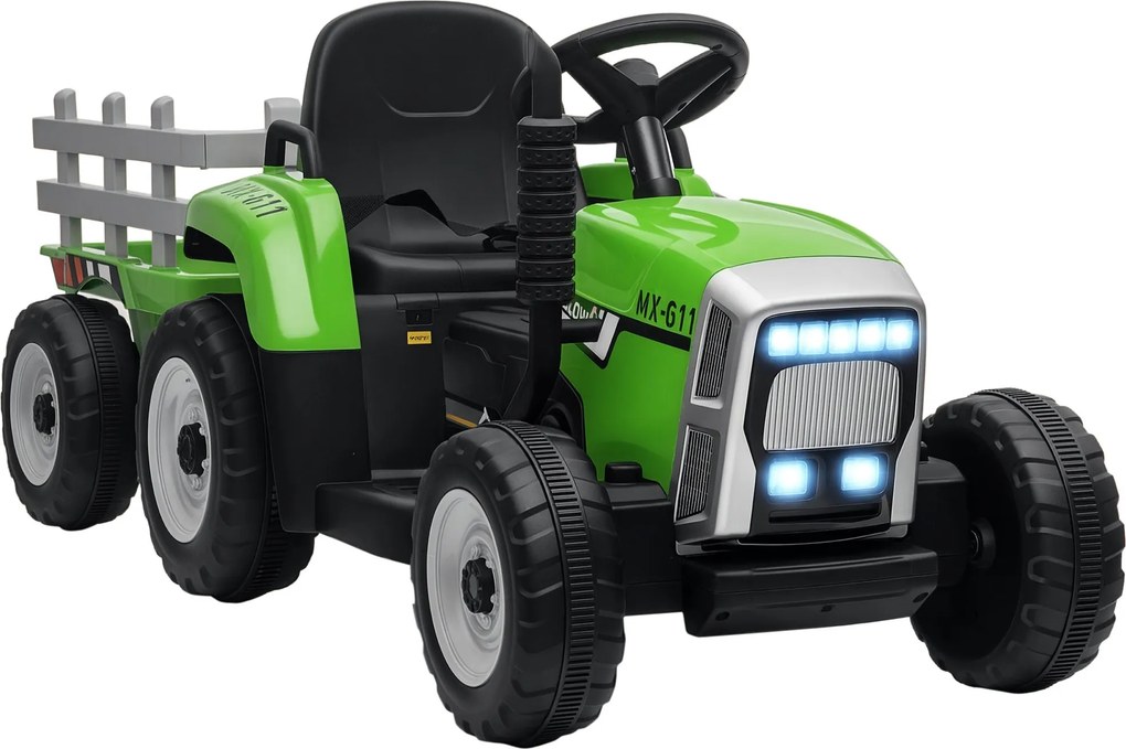 HOMCOM Elektromos Traktor Trailerrel, Gyerek Elektromos Traktor Távirányítóval, Gyerek Elektromos Autó MP3 Funkcióval, Gyermek Jármű Fényszóróval, 3-6
