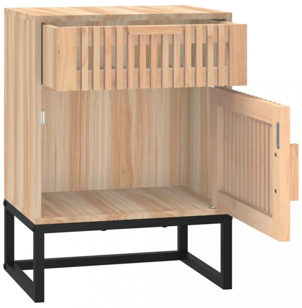 2 db szerelt fa és vas éjjeliszekrény 40x30x55,5 cm