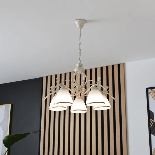 Láncos csillár RETRO II 5xE27/60W/230V fehér patina