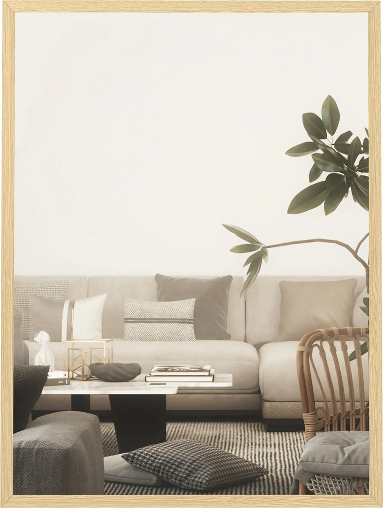 HOMCOM téglalap alakú falitükör, 60 x 80 cm — natúr fa keret | Aosom