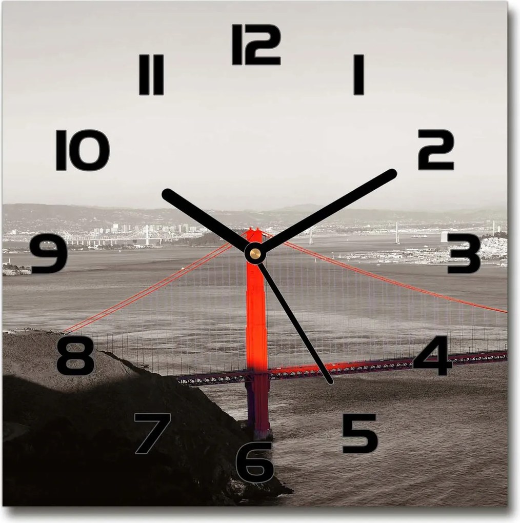 Négyzet alakú üveg falióra San Francisco híd 30x30