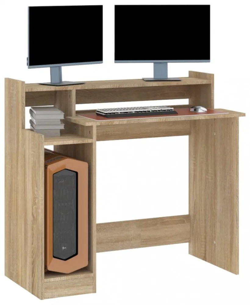 sonoma tölgy színű szerelt fa íróasztal LED-ekkel 97x45x90 cm
