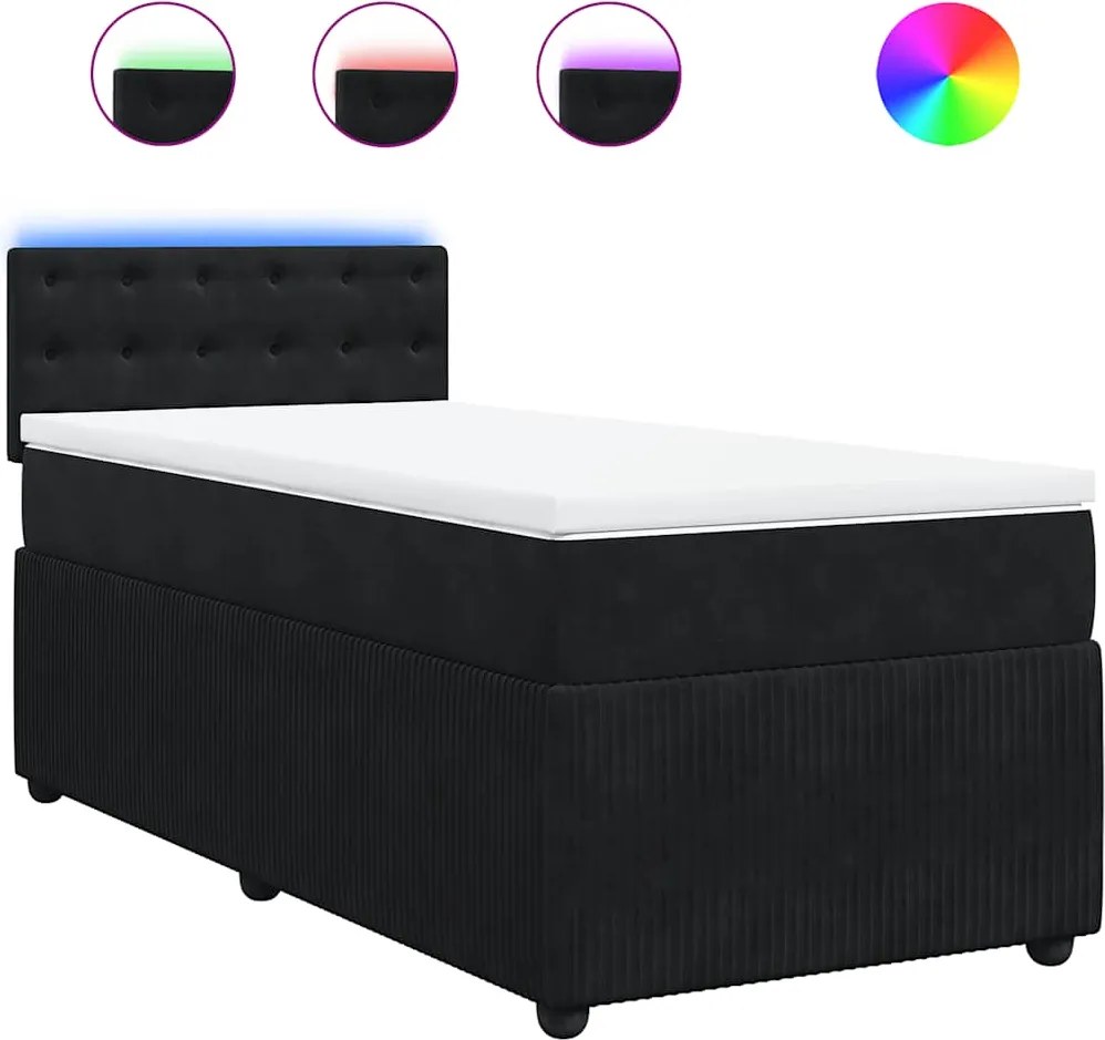 vidaXL fekete bársony rugós ágy matraccal 80 x 200 cm