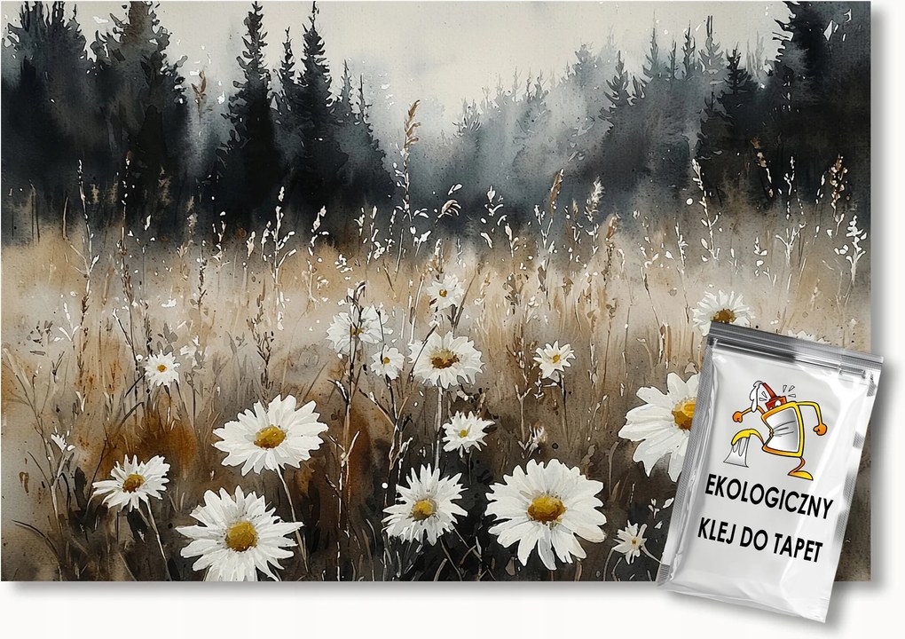 Fotótapéta Flizelina Természet Erdő Rét Fehér Virágok Köd 104x70,5 ragasztó