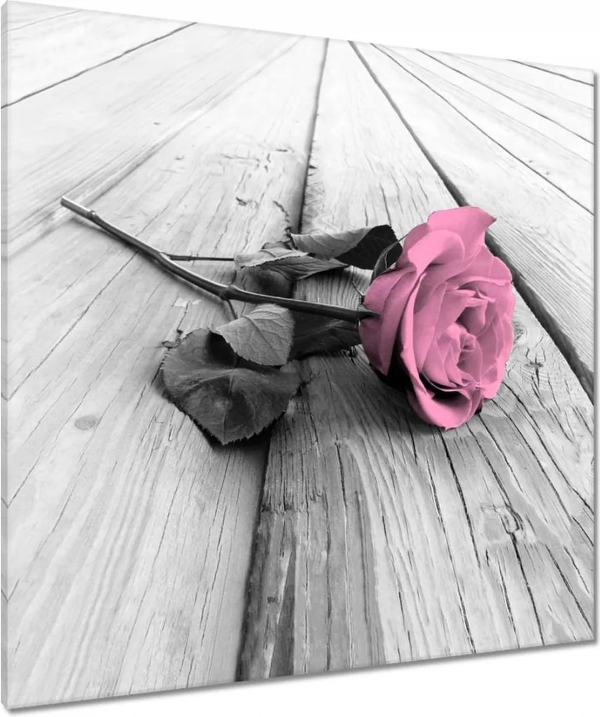 Vászonkép 90x90 Rózsa világos deszkákon