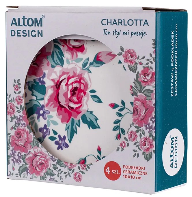 Altom Floral kerámia alátét, 10 x 10 cm, 4 db-os szett