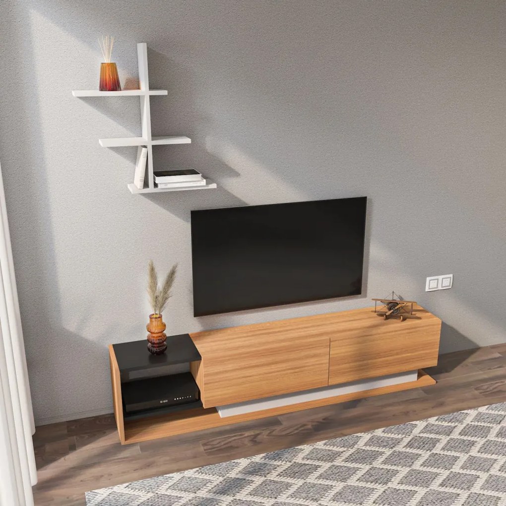 Liza TV-állvány, teak-fehér, 180 cm