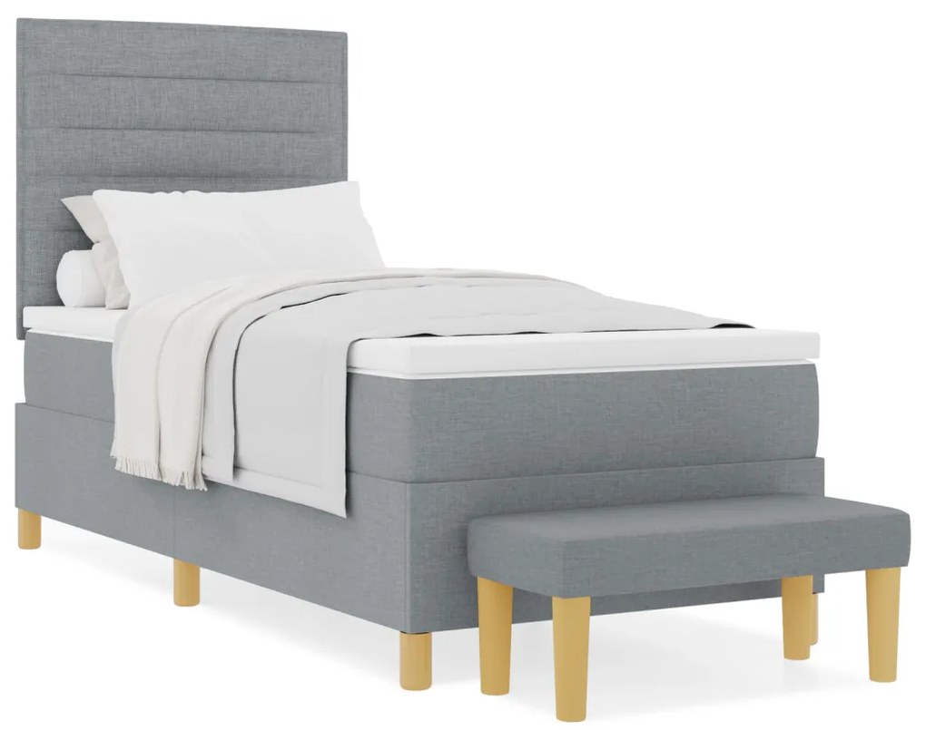 Boxspring ágy matraccal és padlóval Világosszürke 90x200 cm Szövet