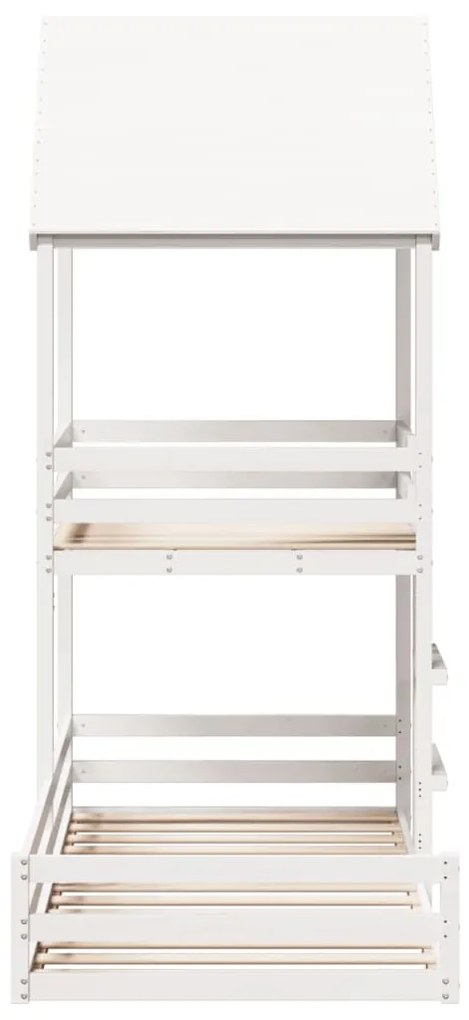 fehér tömör fenyőfa ágy emelettel és tetővel 90 x 200 cm