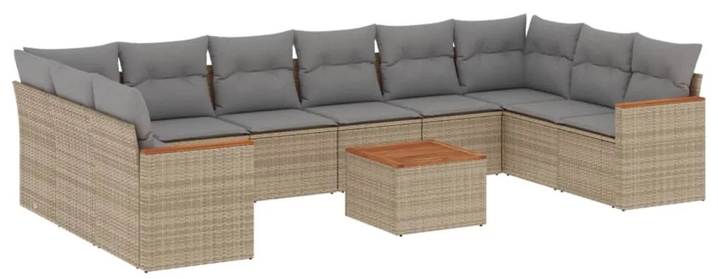 11 részes bézs polyrattan kerti ülőgarnitúra párnákkal