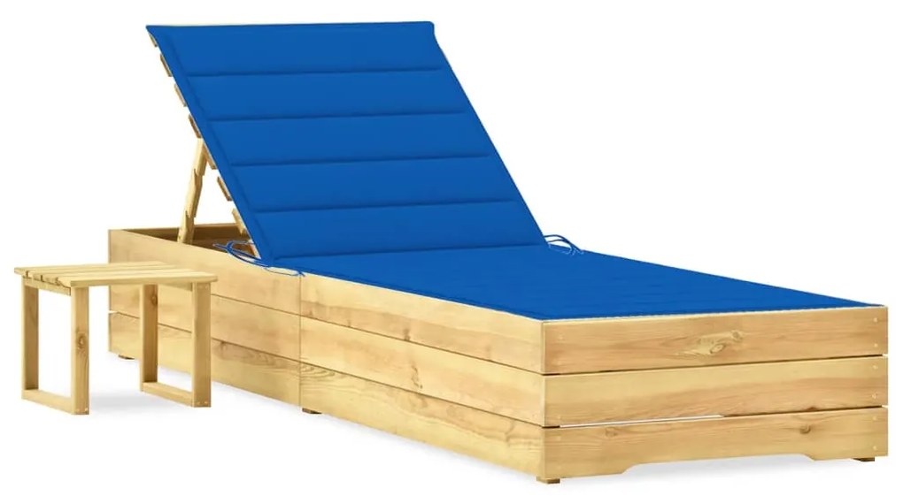 vidaXL impregnált fenyőfa kerti napozóágy asztallal és párnával