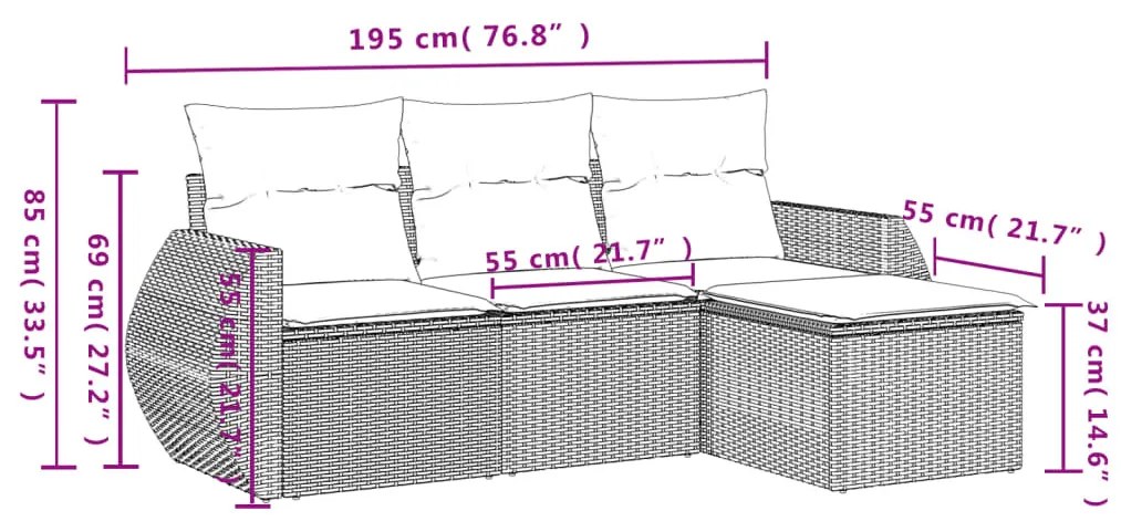 4 részes bézs polyrattan kerti ülőgarnitúra párnákkal