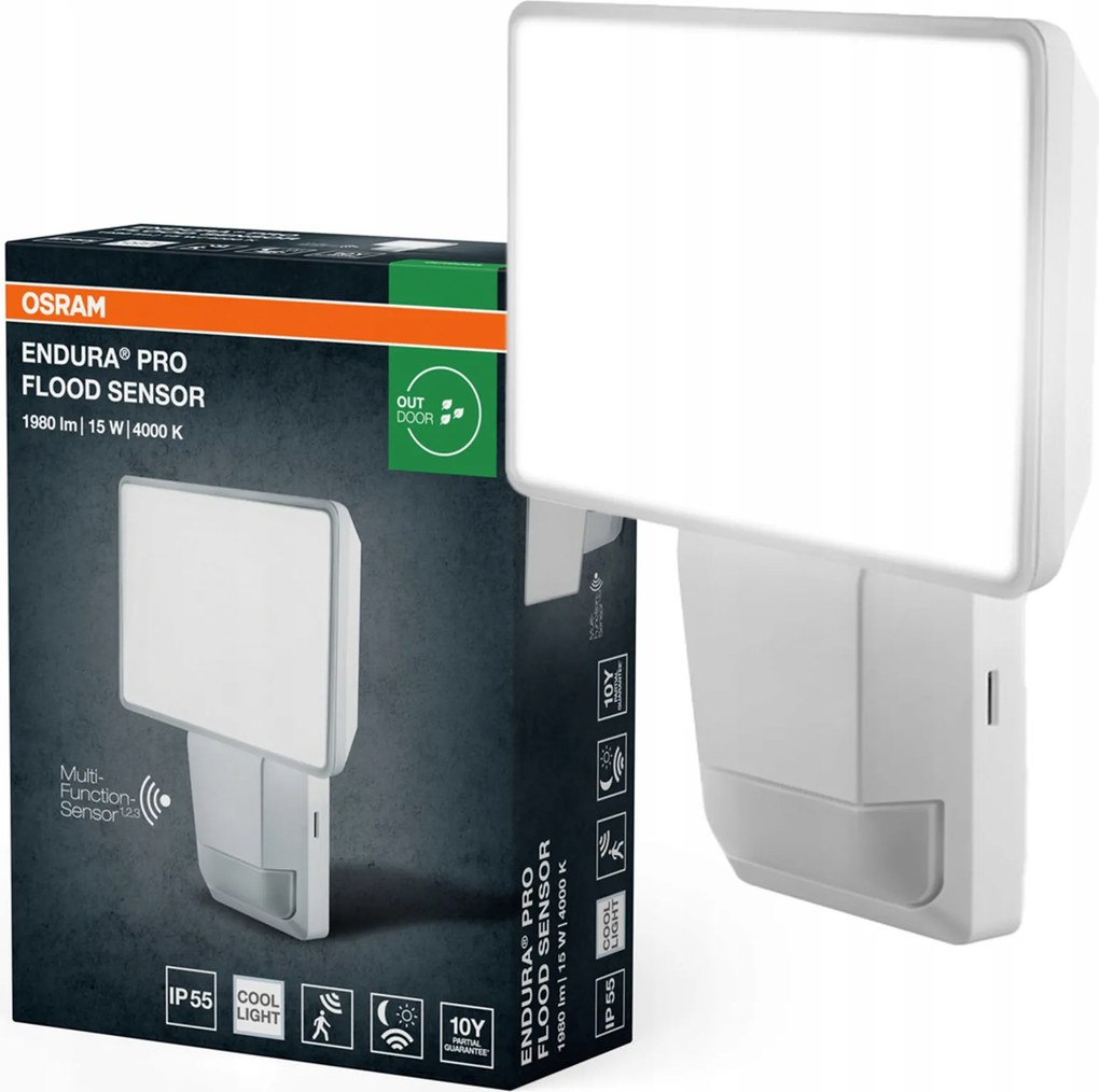 Led fényvető Kültéri alkonyati mozgásérzékelő 15W 4000K IP55 Endura