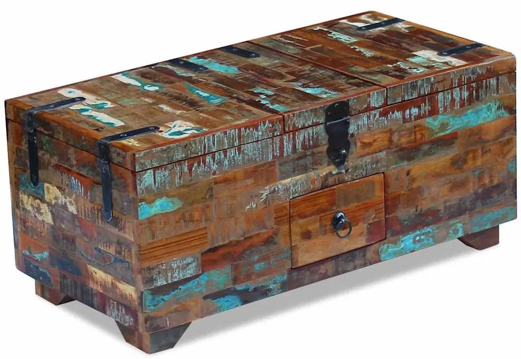 Ládika dohányzóasztal tömör újrahasznosított fa 80x40x35 cm