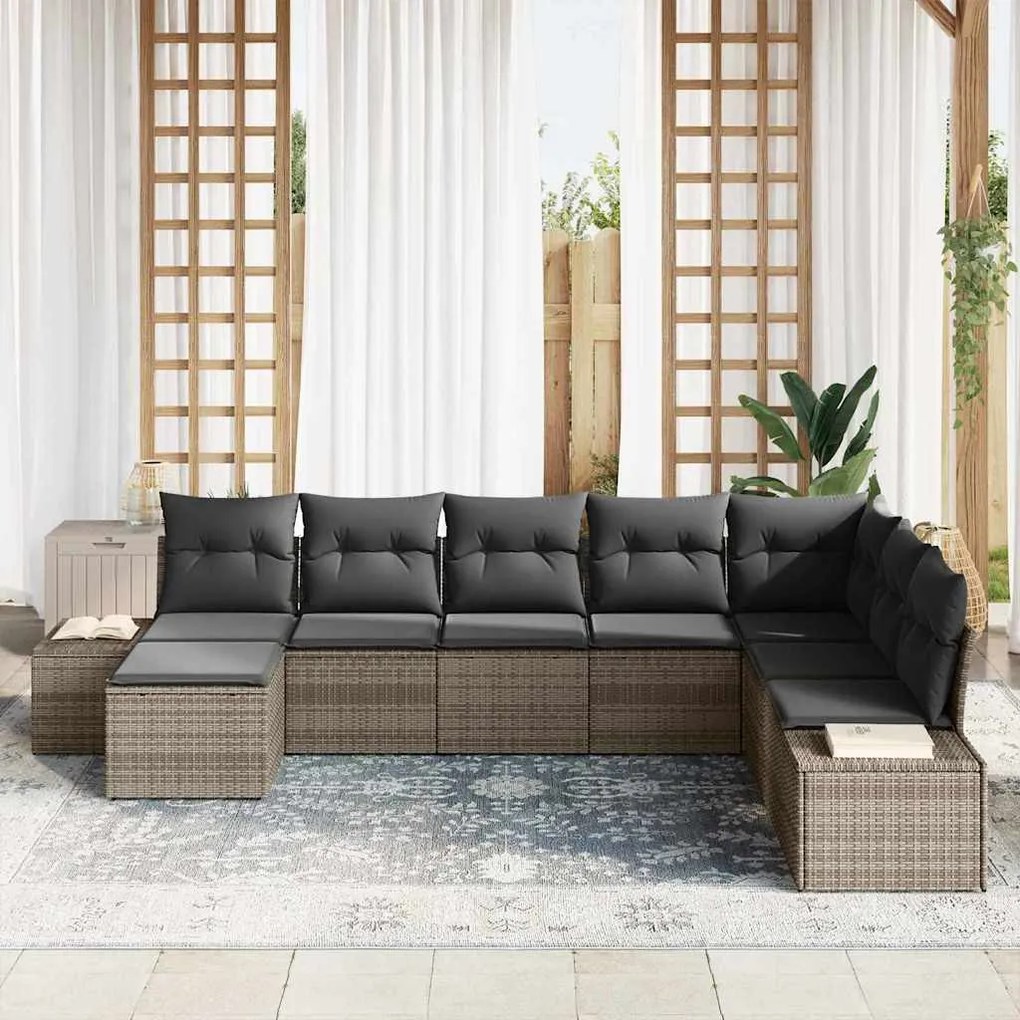 Kerti Kanapé Szett 8 pcs Szürke 319 x 209 x 85 cm Poli rattan