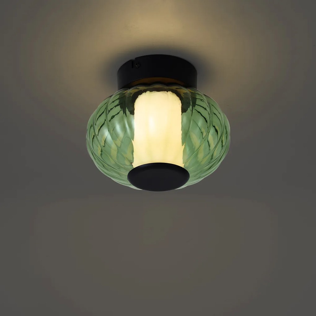 Design mennyezeti lámpa fekete 18 cm zöld üveggel, 3 fokozatban szabályozható LED-del - Margherite