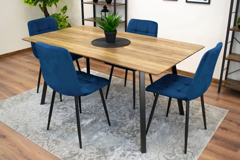 Kék bársony szék KARA fekete lábakkal