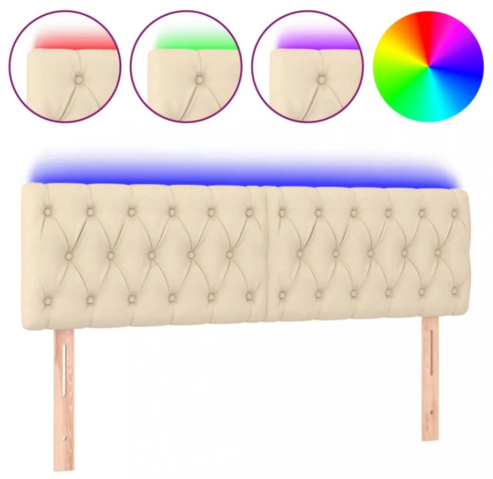 krémszínű szövet LED-es fejtámla 160x7x78/88 cm