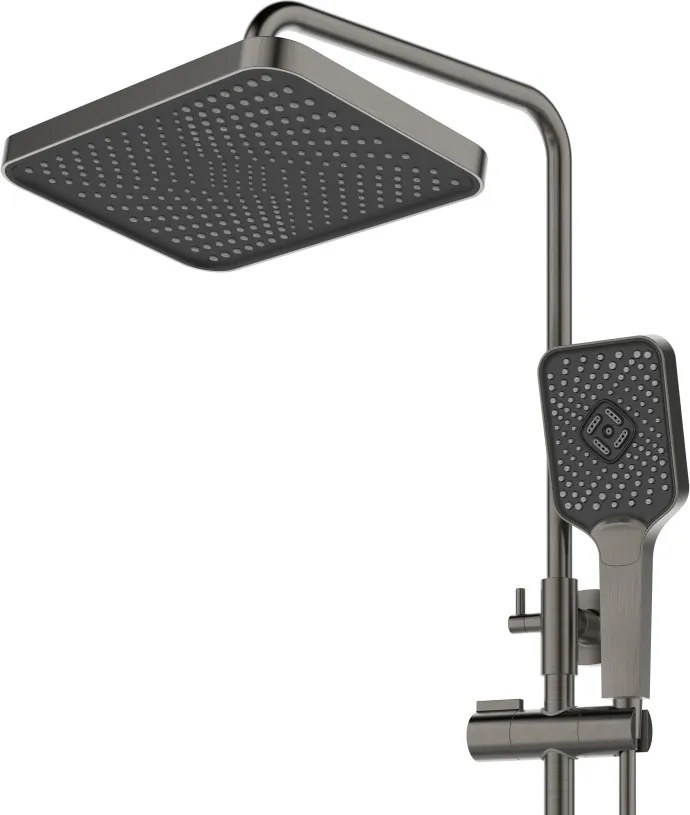 Caldo Freddo Zuhanyrendszer - CSAPTELEPPEL - szögletes - fejzuhany, zuhanyfej, gégecső - GUNMETAL