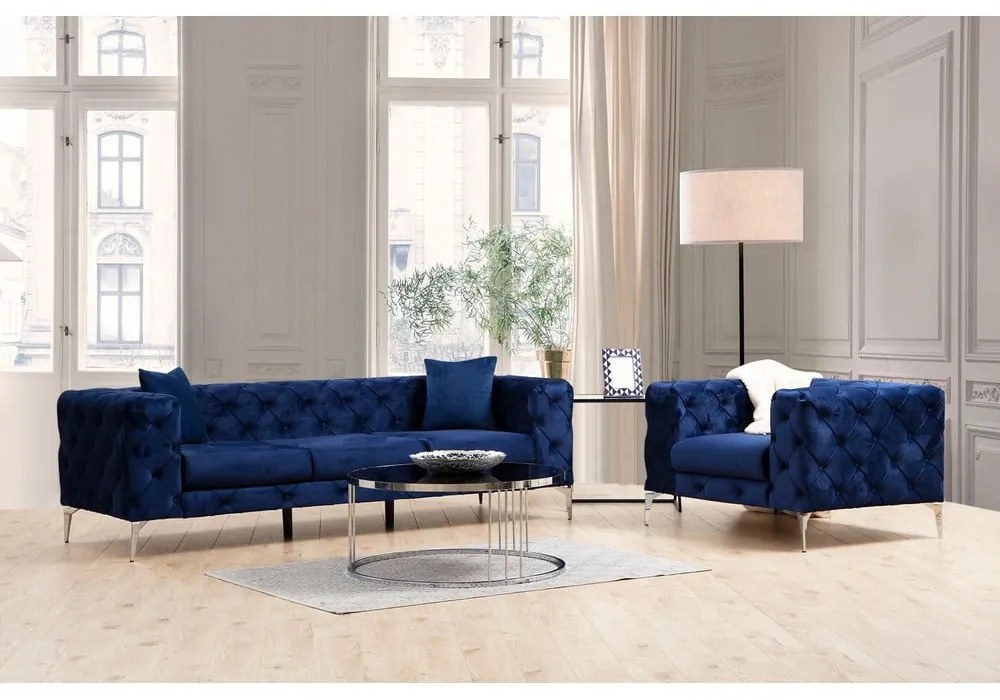 Sötétkék bársony kanapé 237 cm Como – Artie