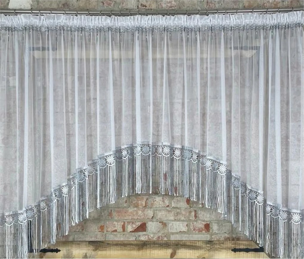 Készfüggöny 400x120, íves, napellenző, díszgyöngyök, gipiura 30cm