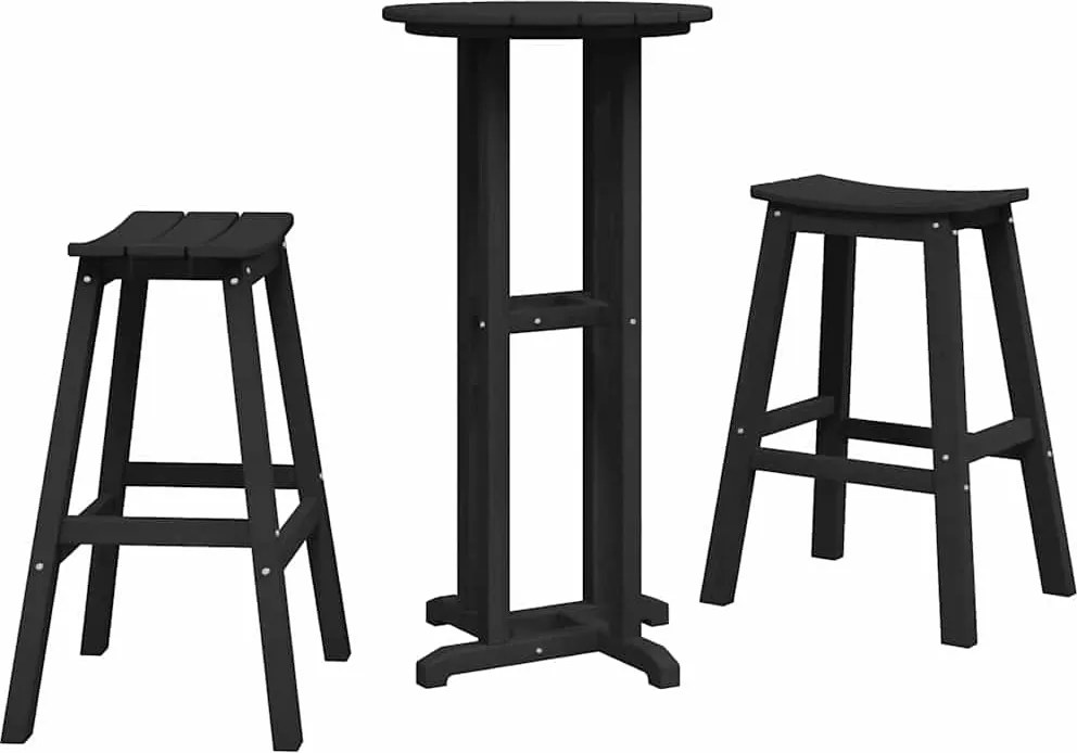 vidaXL Kerti bár szett 3 pcs Fekete HDPE