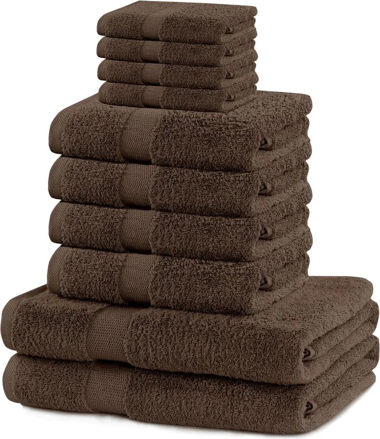 Barna frottír pamut törölköző és fürdőlepedő készlet 10 db-os Marina – DecoKing