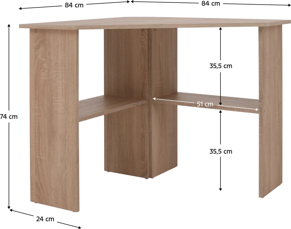 PC asztal, sarok, tölgy sonoma, RONY NEW