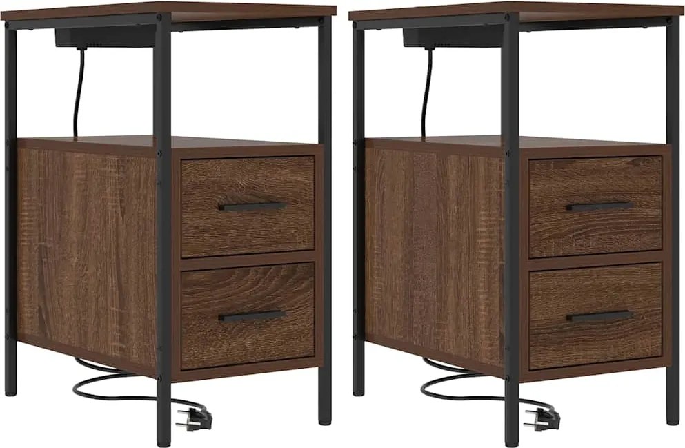 vidaXL Éjjeliszekrény 2 pcs Barna Tölgy 30 x 48 x 61 cm Faanyag