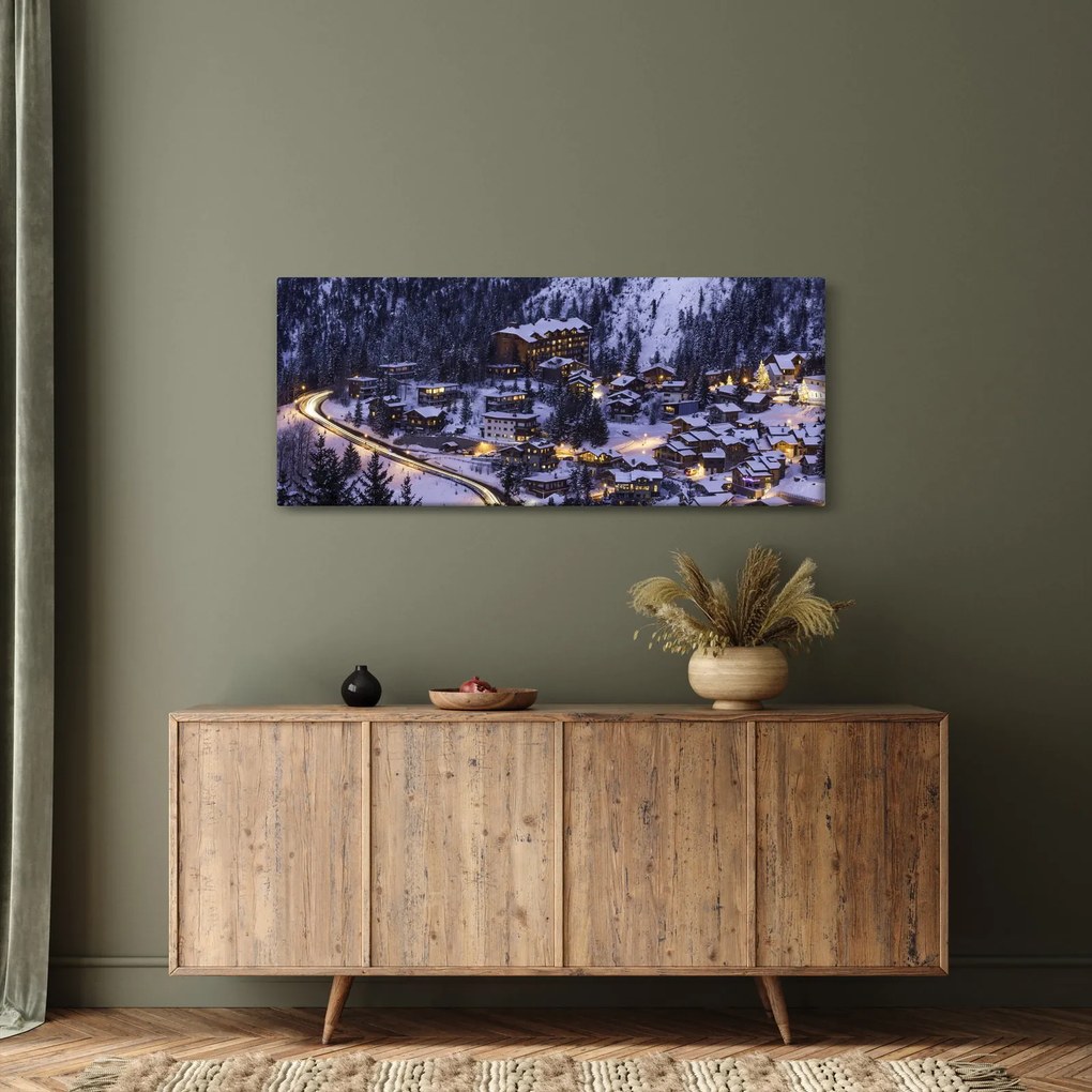 Kép - téli hegyi város (120x50 cm)