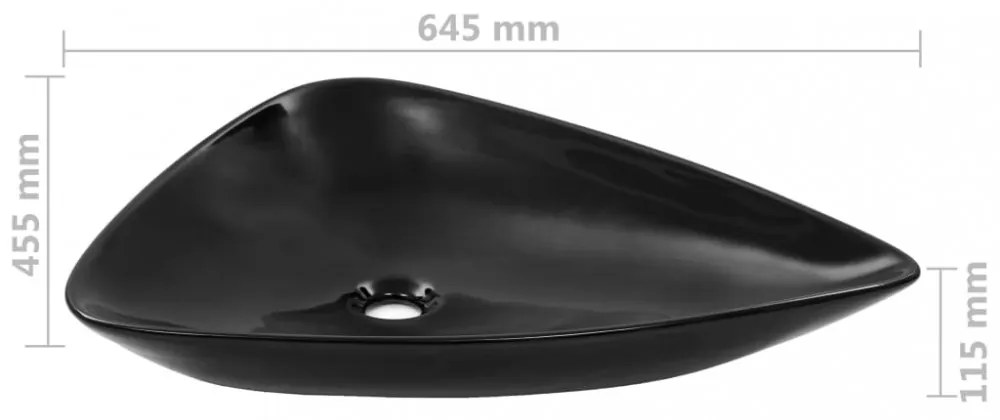 Háromszög alakú fekete kerámia mosdó 645x455x115 mm