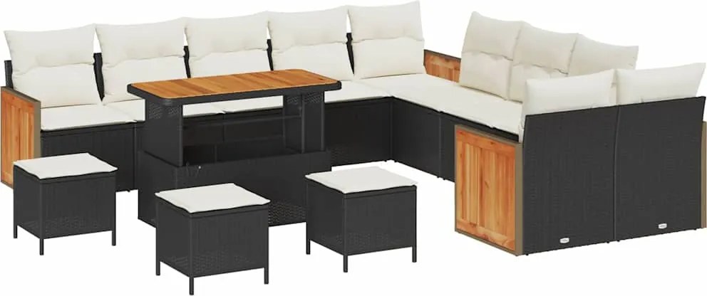 vidaXL Kerti Kanapé Szett párnával 14 pcs Fekete és Krém