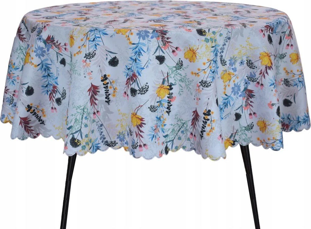 Abrosz Foltálló Kerek 120 CM Fehér Virágos Rét Kör Meadow Virágok