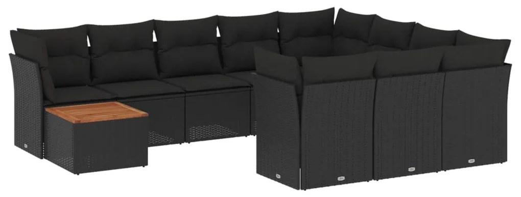 vidaXL 11 részes fekete polyrattan kerti ülőgarnitúra párnákkal