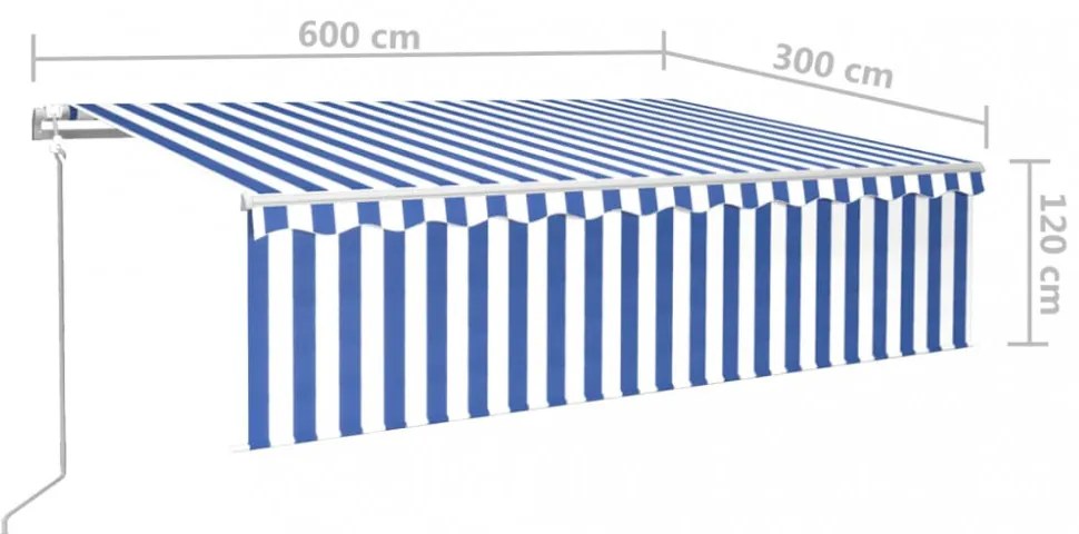 kék és fehér automata napellenző redőnnyel 6 x 3 m
