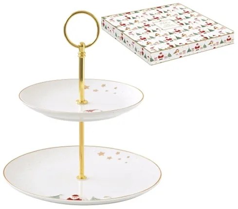 Karácsonyi Porcelán süteményes állvány 2 emeletes 16/21 cm díszdobozban Let it Snow