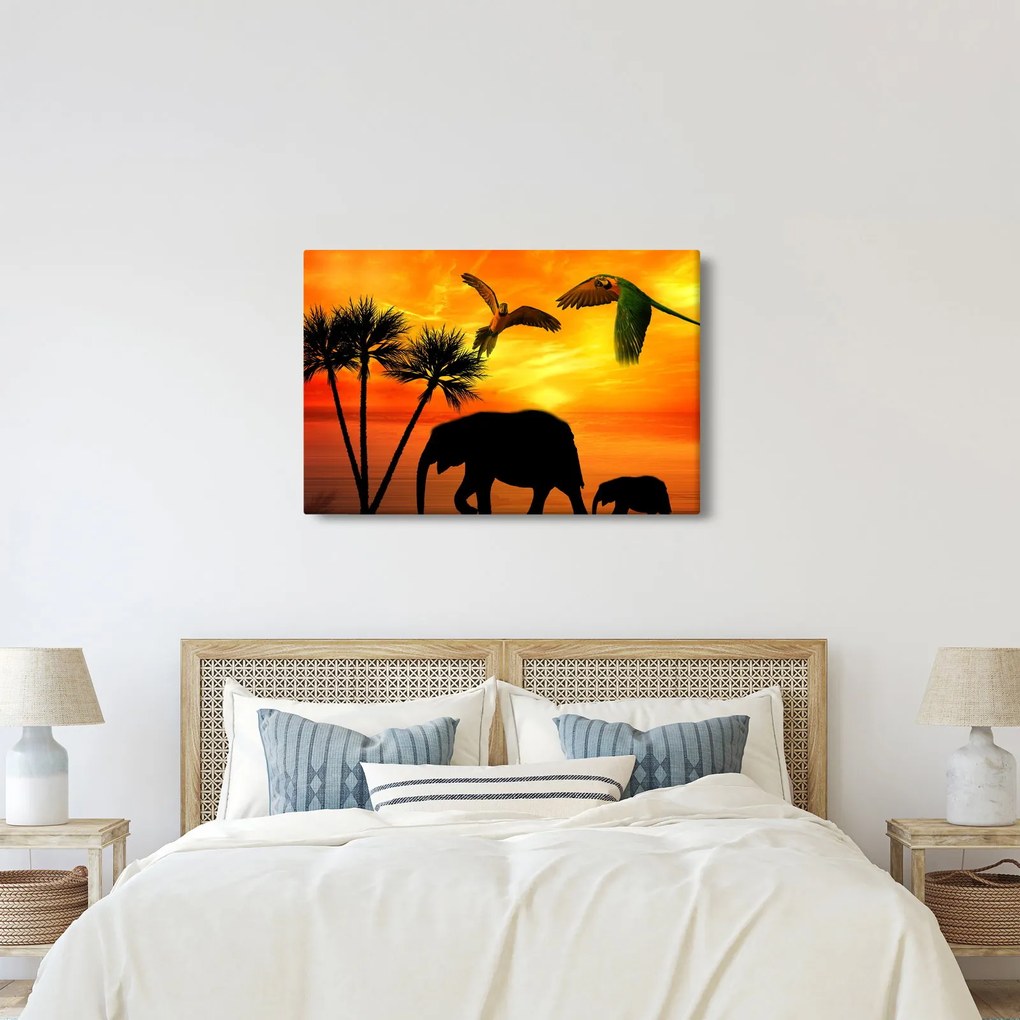 Kép - papagájok és elefántok (90x60 cm)