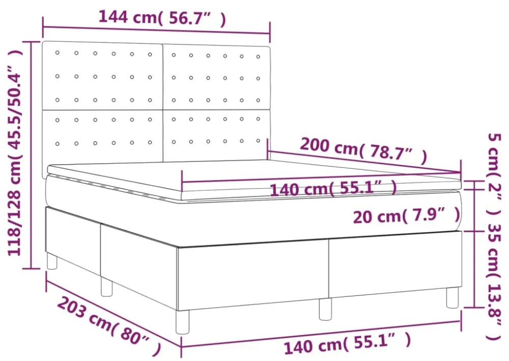 fekete műbőr rugós ágy matraccal és LED-del 140x200 cm