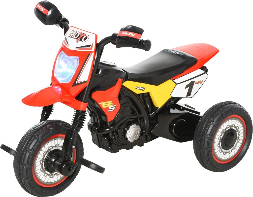 HOMCOM Gyerek Motoros Játék 18 Hónapos Kortól 3 Kerekű, Világítással és Hanggal, 71x40x51 cm, Piros | Aosom